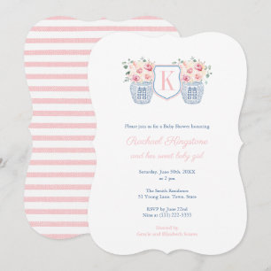 Monogram Roses Little Girl Baby shower Kaart