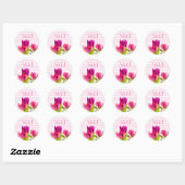 Monogram Round Floral met roze Tulps-Sticker Ronde Sticker (Vel)
