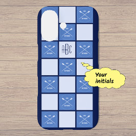 Monogram rowers kruisen blauw oars iPhone 16 hoesje