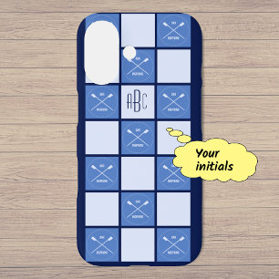 Monogram rowers kruisen blauw oars iPhone 16 hoesje