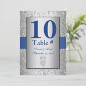 Monogram Royal Blauw Zilveren Swirl Bruiloft Kaart (Staand voorkant)