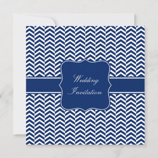 Monogram Royal Blue Chevron Pattern Wedding Kaart (Achterkant)