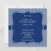 Monogram Royal Blue Chevron Pattern Wedding Kaart (Voorkant)