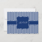 Monogram Royal Blue Chevron Pattern Wedding RSVP Kaartje (Achterkant)