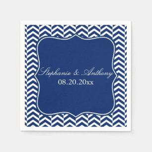 Monogram Royal Blue Chevron Pattern Wedding Servet