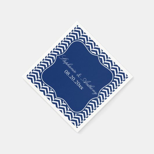 Monogram Royal Blue Chevron Pattern Wedding Servet (Hoek)