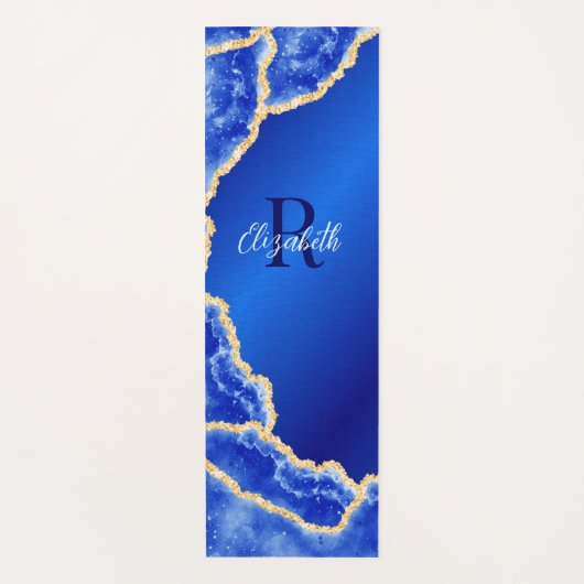 Monogram Royal Blue en goud marmeren Agaat Yogamat (Voorkant)