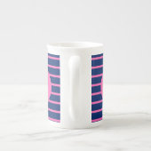 Monogram Royal Blue en Hot Pink Stripes Porselein Kop (Achterkant)