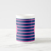 Monogram Royal Blue en Hot Pink Stripes Porselein Kop (Voorkant)