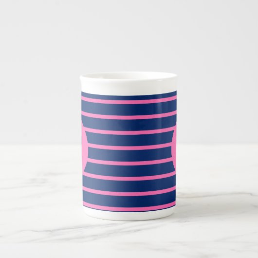 Monogram Royal Blue en Hot Pink Stripes Porselein Kop (Voorkant)