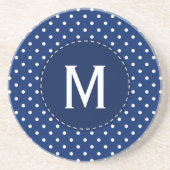 Monogram Royal Blue en White Polka Dot Pattern Zandsteen Onderzetter (Voorkant)