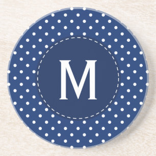 Monogram Royal Blue en White Polka Dot Pattern Zandsteen Onderzetter
