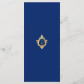 Monogram Royal Blue Faux Gouden Folie Crest Bruilo Menu (Achterkant)