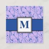 Monogram Royal Blue Lila Floral Swirl Wedding Informatiekaartje (Achterkant)