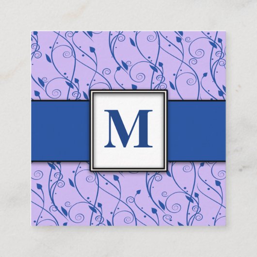 Monogram Royal Blue Lila Floral Swirl Wedding Informatiekaartje (Achterkant)