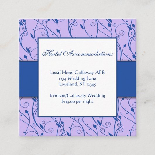 Monogram Royal Blue Lila Floral Swirl Wedding Informatiekaartje (Voorkant)