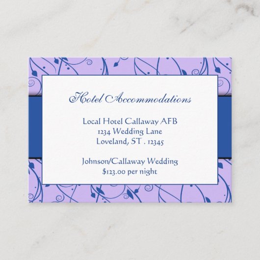 Monogram Royal Blue Lila Floral Swirl Wedding Informatiekaartje (Voorkant)