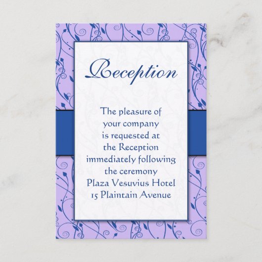 Monogram Royal Blue Lila Swirl Wedding Informatiekaartje (Voorkant)
