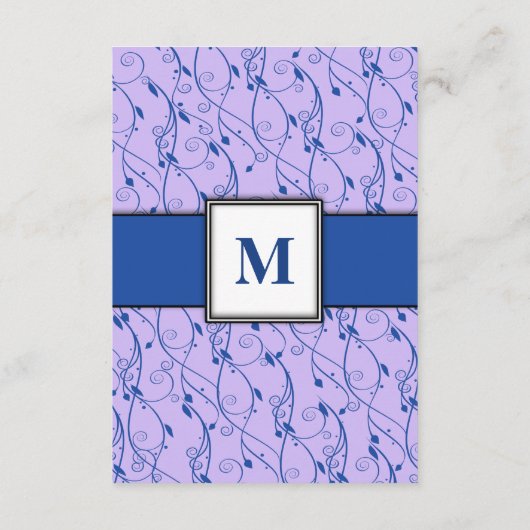 Monogram Royal Blue Lila Swirl Wedding Informatiekaartje (Achterkant)
