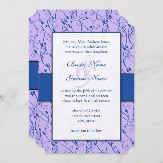 Monogram Royal Blue Lila Swirl Wedding Kaart (Voorkant / Achterkant)