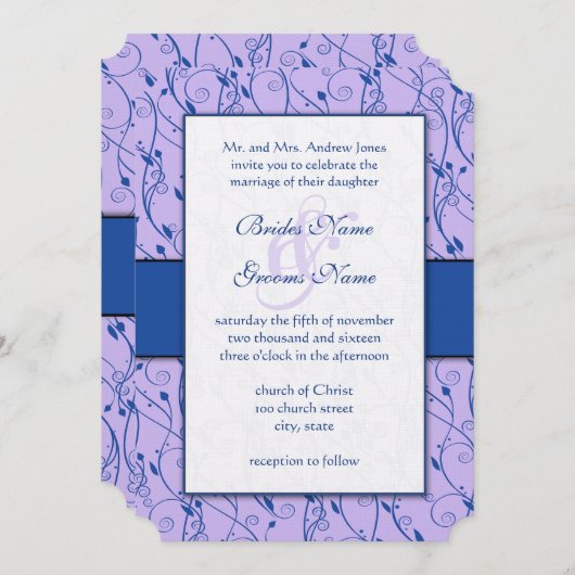 Monogram Royal Blue Lila Swirl Wedding Kaart (Voorkant / Achterkant)