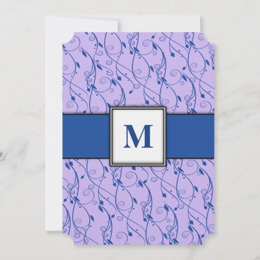 Monogram Royal Blue Lila Swirl Wedding Kaart (Achterkant)