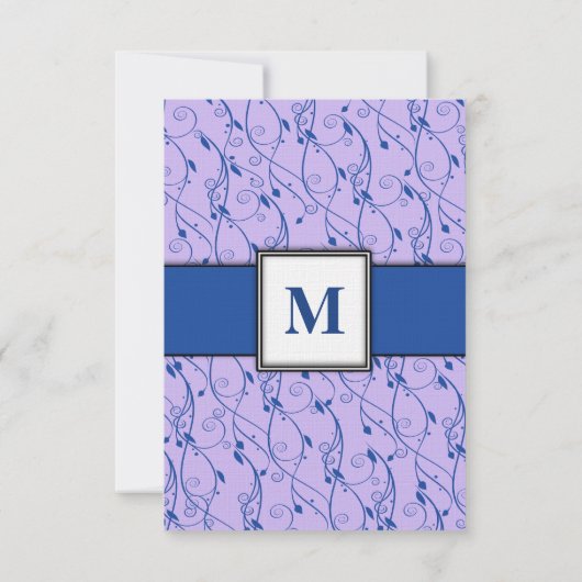 Monogram Royal Blue Lila Swirl Wedding Kaart (Achterkant)