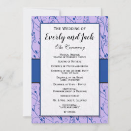 Monogram Royal Blue Lila Swirl Wedding Programme Kaart