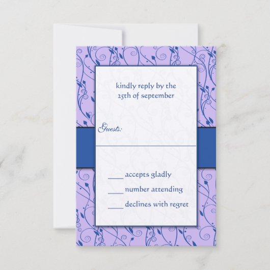 Monogram Royal Blue Lila Swirl Wedding RSVP Kaart (Voorkant)