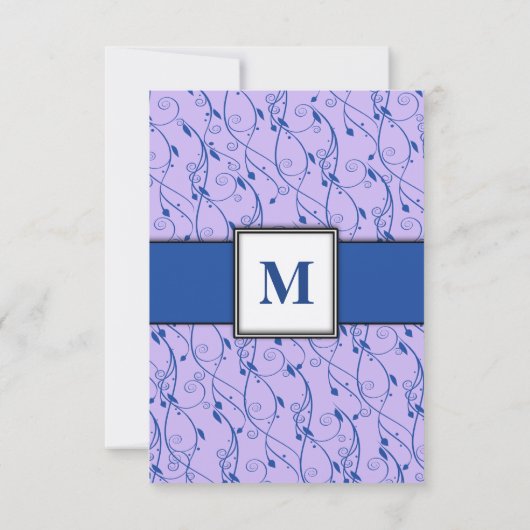 Monogram Royal Blue Lila Swirl Wedding RSVP Kaart (Achterkant)