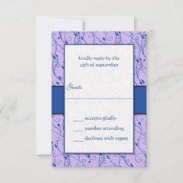 Monogram Royal Blue Lila Swirl Wedding RSVP Kaart