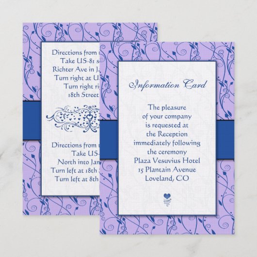 Monogram Royal Blue Lila Wedding Enclosure Kaarten (Voorkant / Achterkant)