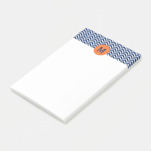 Monogram Royal Blue met Oranje Chevron Pattern Post-it® Notes (Schuin)