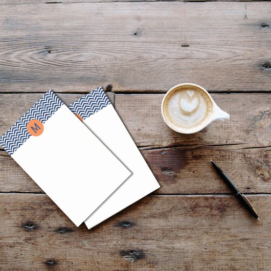 Monogram Royal Blue met Oranje Chevron Pattern Post-it® Notes