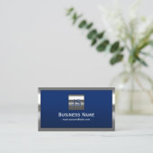 Monogram Royal Blue Modern Metal Lijst Visitekaartje (Staand voorkant)
