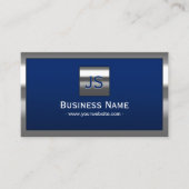 Monogram Royal Blue Modern Metal Lijst Visitekaartje (Voorkant)