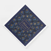 Monogram Royal Blue Napkins Gold Flowers Modern Servet (Hoek)