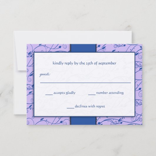 Monogram Royal Blue Paarse Wervelende Trouw RSVP Kaart (Voorkant)