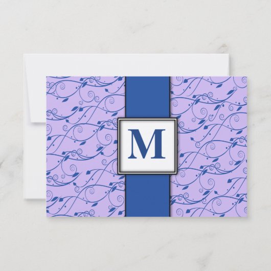 Monogram Royal Blue Paarse Wervelende Trouw RSVP Kaart (Achterkant)