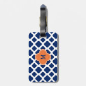Monogram Royal Blue Quatrefoil Pattern met Sinaasa Bagagelabel (Achterkant verticaal)