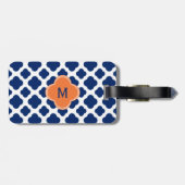 Monogram Royal Blue Quatrefoil Pattern met Sinaasa Bagagelabel (Achterkant horizontaal)