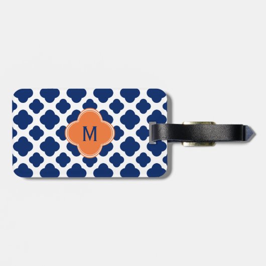 Monogram Royal Blue Quatrefoil Pattern met Sinaasa Bagagelabel (Achterkant horizontaal)