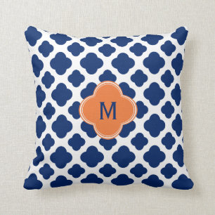 Monogram Royal Blue Quatrefoil Pattern met Sinaasa Kussen