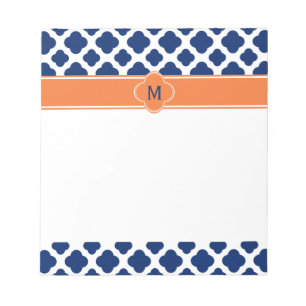 Monogram Royal Blue Quatrefoil Pattern met Sinaasa Notitieblok