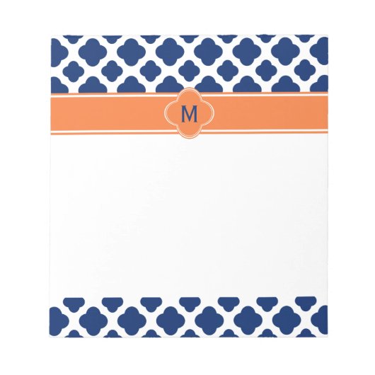 Monogram Royal Blue Quatrefoil Pattern met Sinaasa Notitieblok (Voorkant)