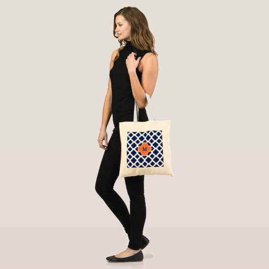 Monogram Royal Blue Quatrefoil Pattern met Sinaasa Tote Bag (Voorkant (model))