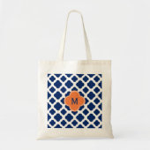Monogram Royal Blue Quatrefoil Pattern met Sinaasa Tote Bag (Voorkant)
