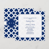 Monogram Royal Blue Quatrefoil repesal Dinner Kaart (Voorkant / Achterkant)