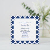 Monogram Royal Blue Quatrefoil repesal Dinner Kaart (Staand voorkant)