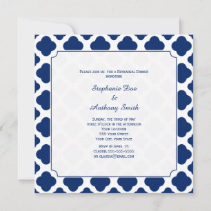 Monogram Royal Blue Quatrefoil repesal Dinner Kaart
